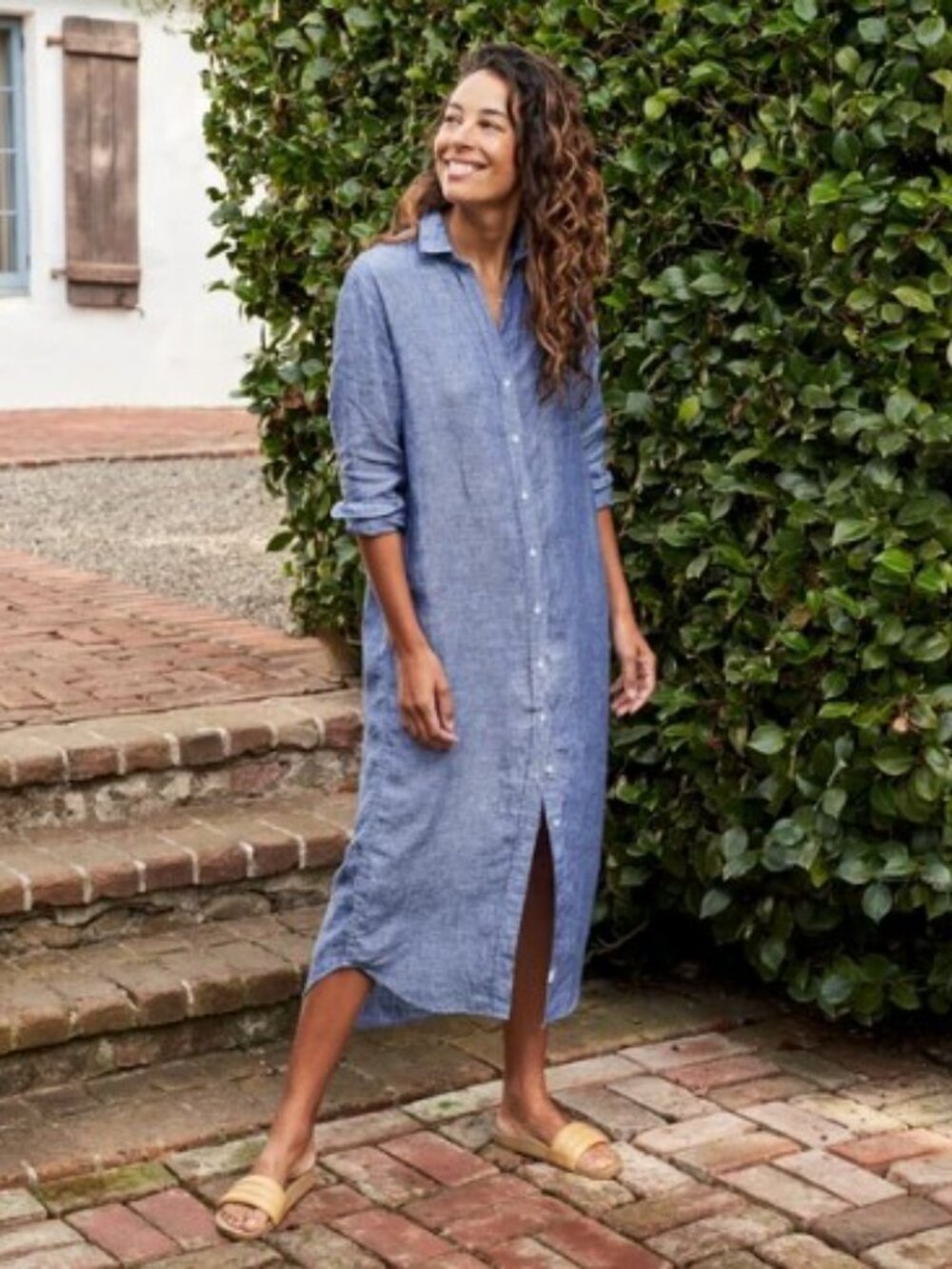 Frank and Eileen Rory Maxi Shirtdress Lived in Linen Famous Blue XXS
